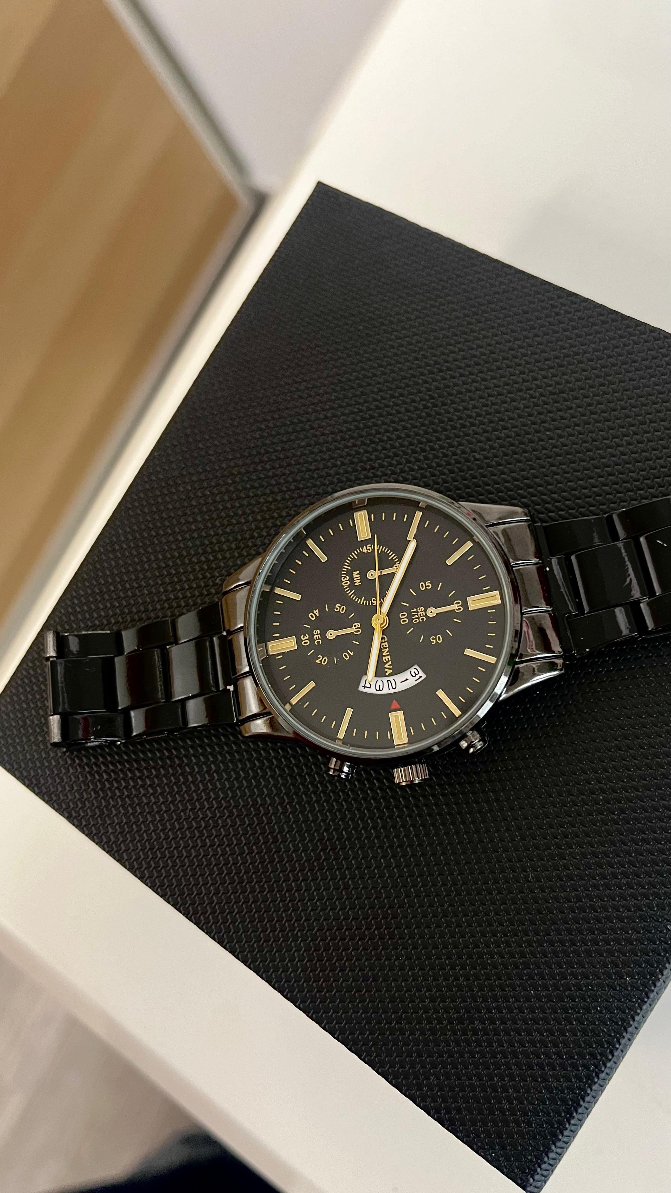 Reloj de Moda para Hombre, Reloj de Cuarzo Negro/Plateado