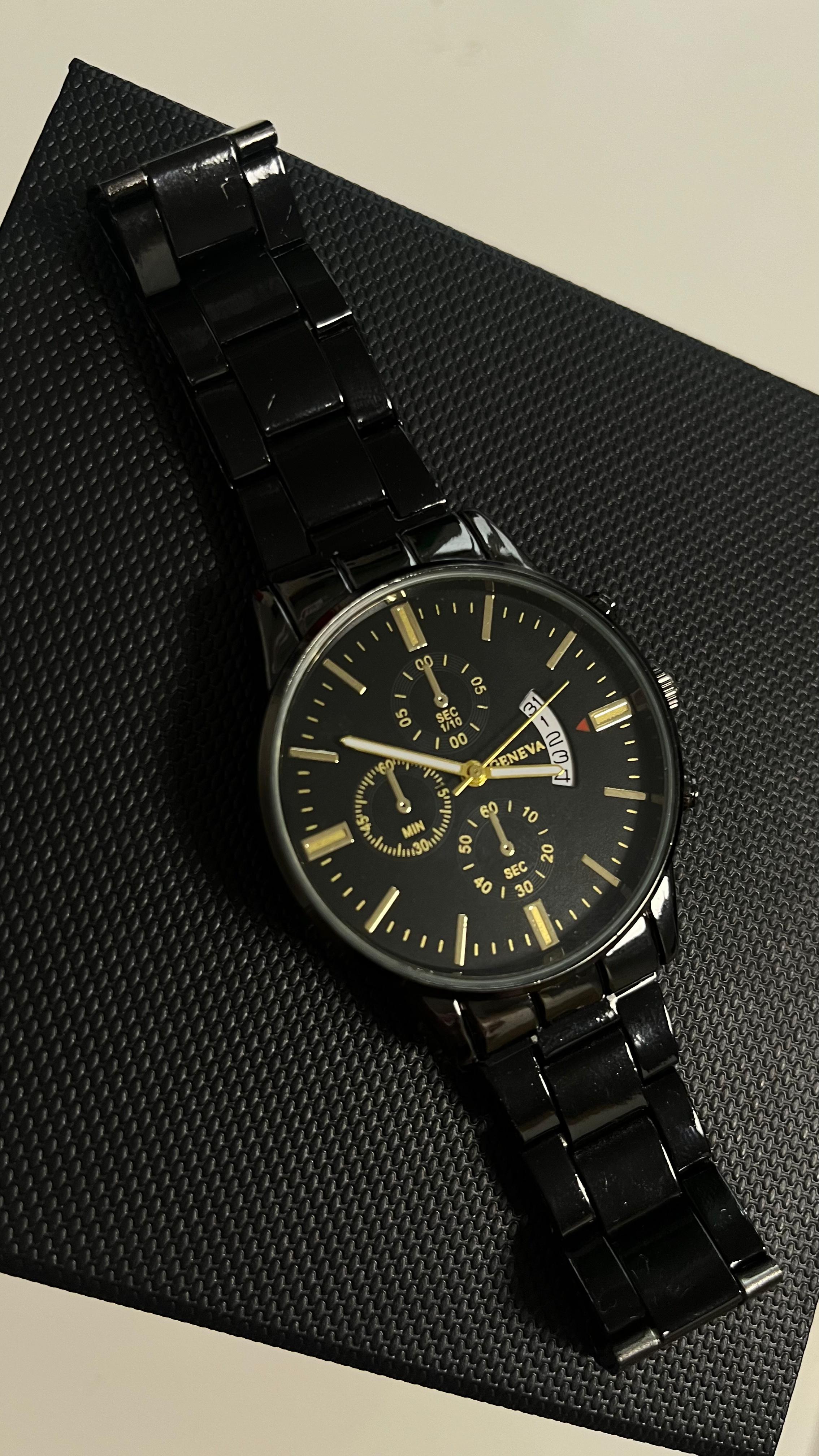 Reloj de Moda para Hombre, Reloj de Cuarzo Negro/Plateado