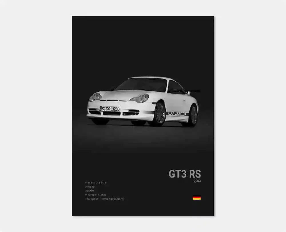 Póster en blanco y negro de coches Porsche