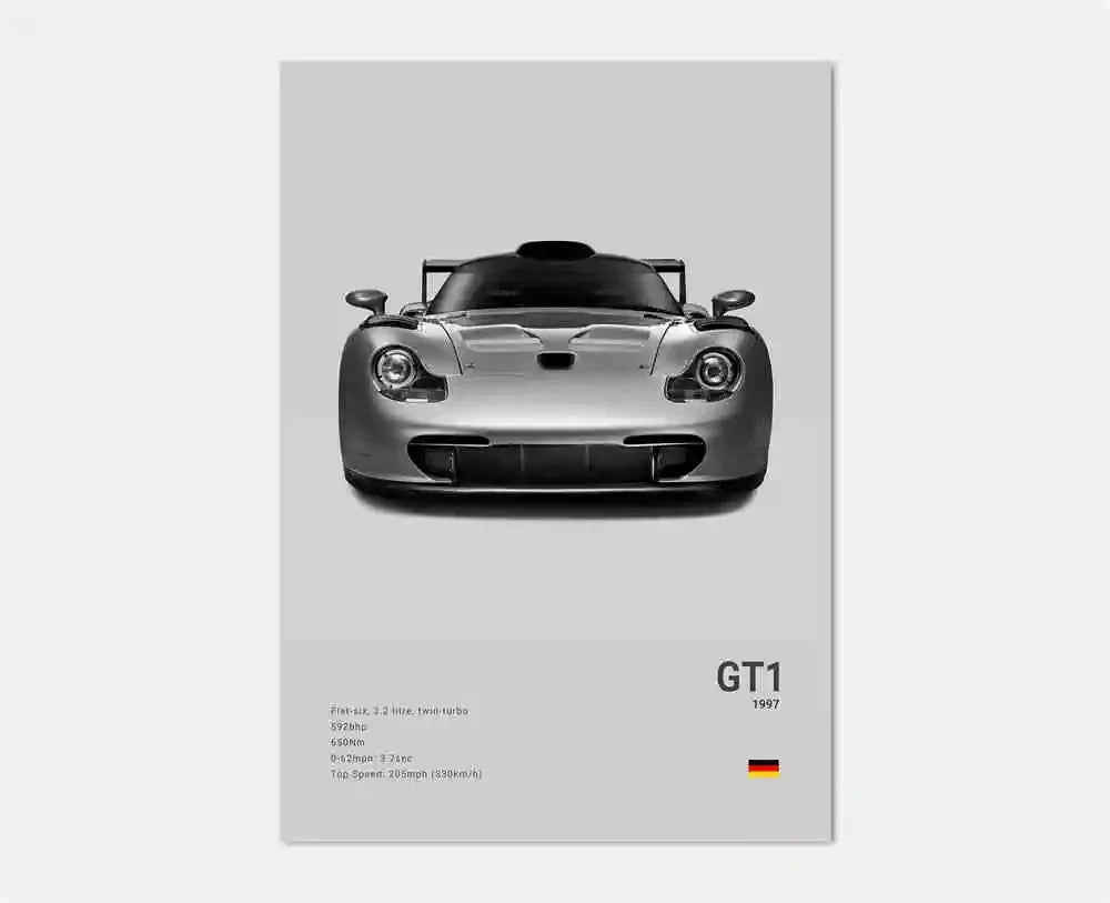 Póster en blanco y negro de coches Porsche