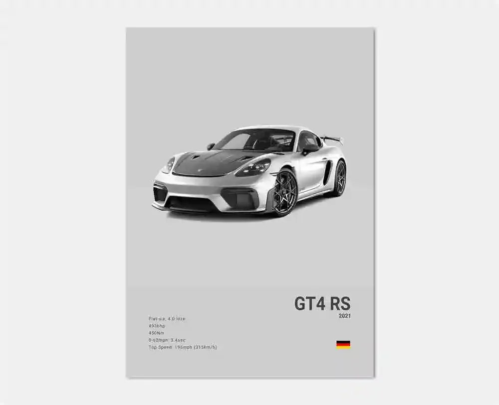 Póster en blanco y negro de coches Porsche