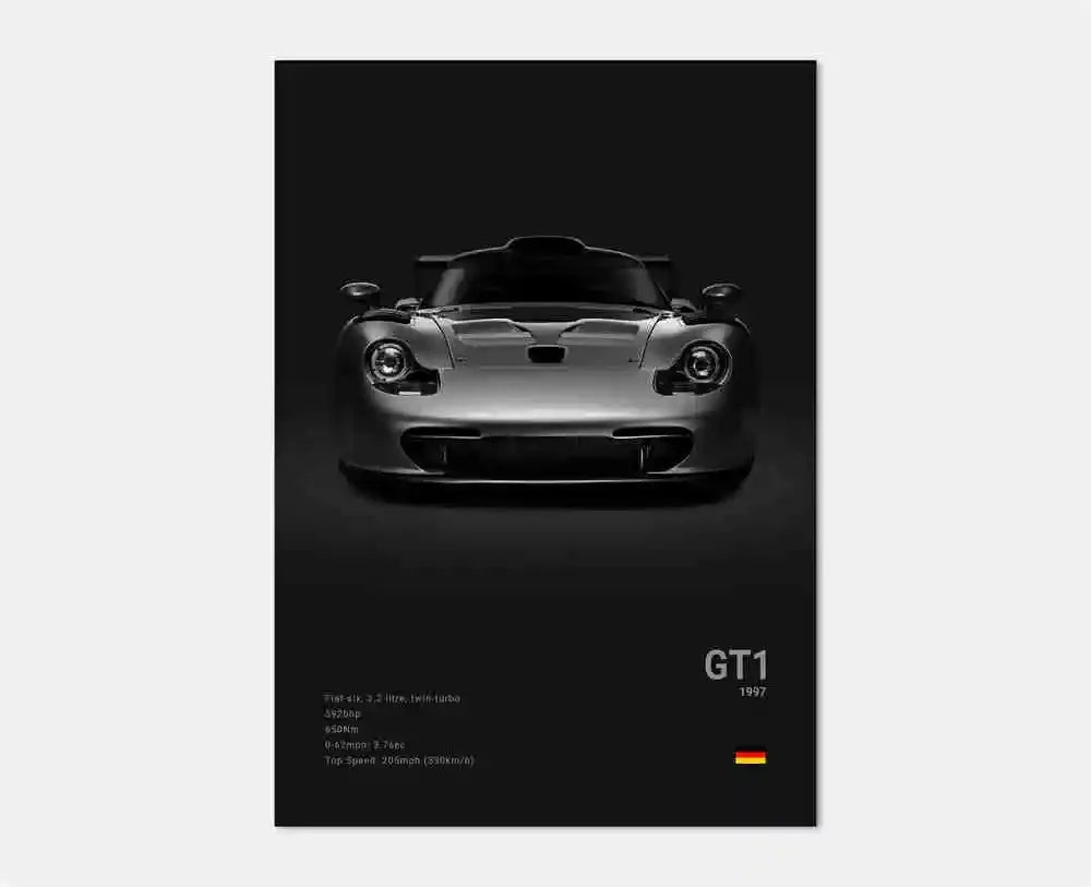 Póster en blanco y negro de coches Porsche