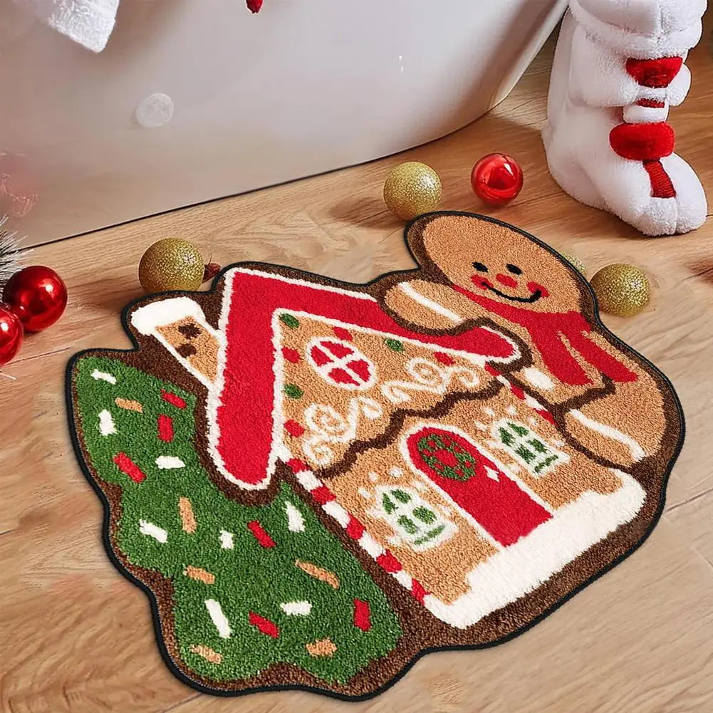 Alfombrillas de cocina navideñas de pan de jengibre,alfombra antideslizante para baño o interior, tapete decorativo para dormitorio