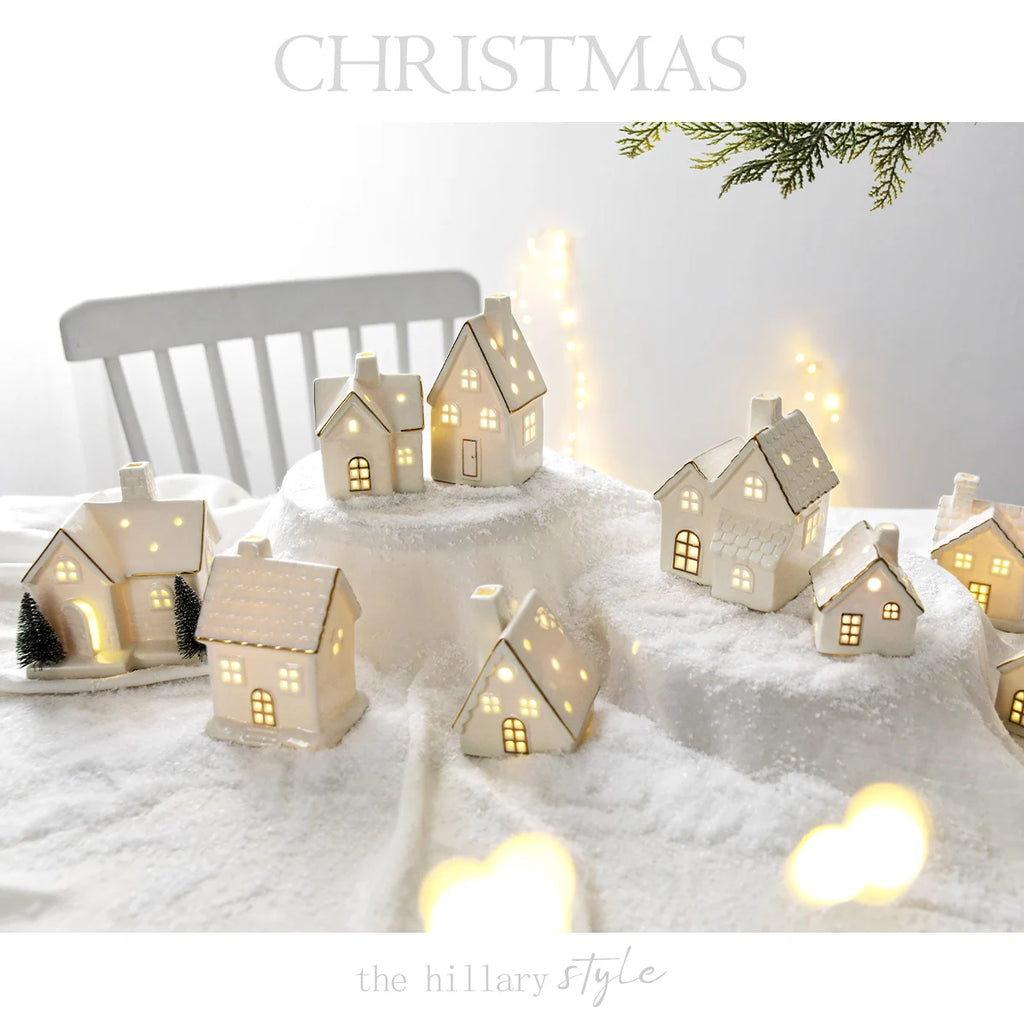 Adorno cerámico de casita de árbol de Navidad 2025