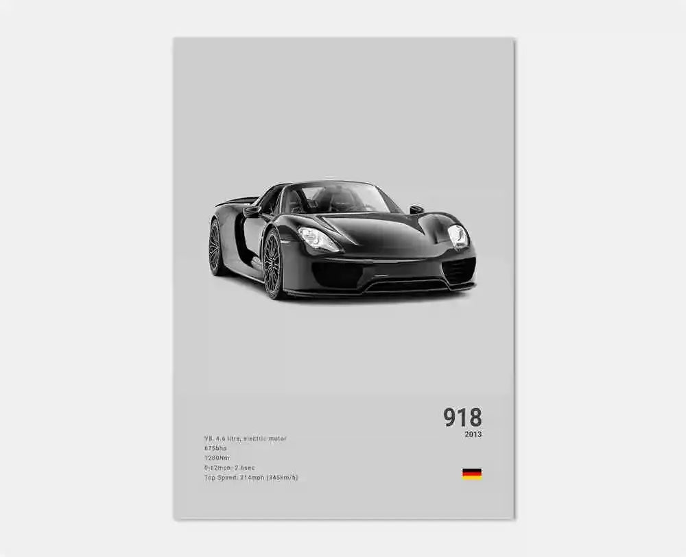 Póster en blanco y negro de coches Porsche