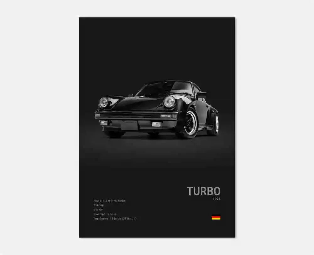 Póster en blanco y negro de coches Porsche