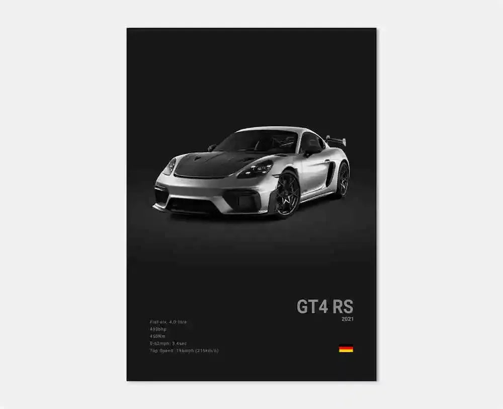 Póster en blanco y negro de coches Porsche