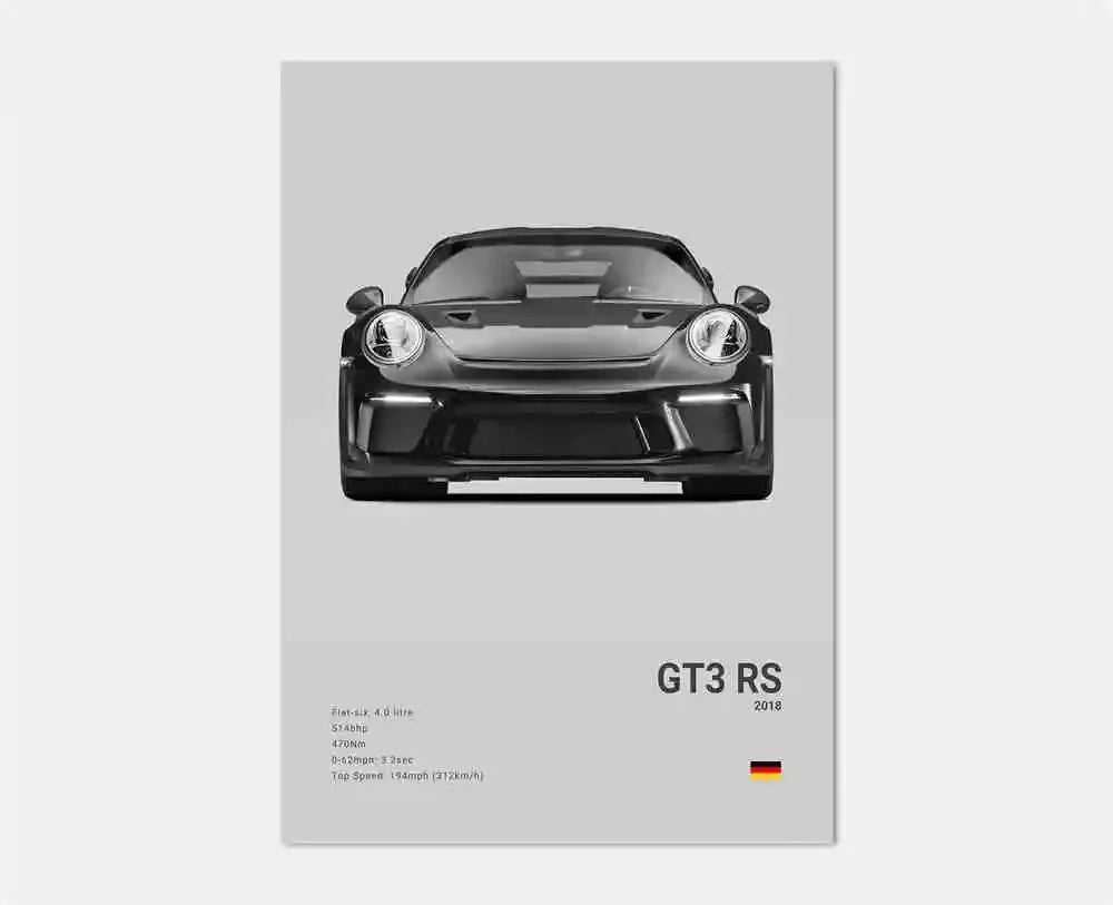 Póster en blanco y negro de coches Porsche