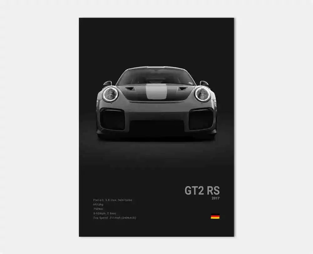 Póster en blanco y negro de coches Porsche