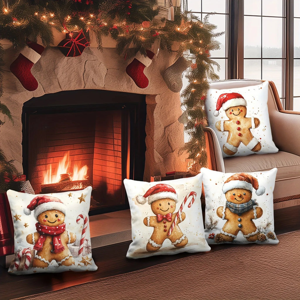 Fundas de cojín festivas de pan de jengibre 2025,funda de cojín para sofá, decoración para el hogar