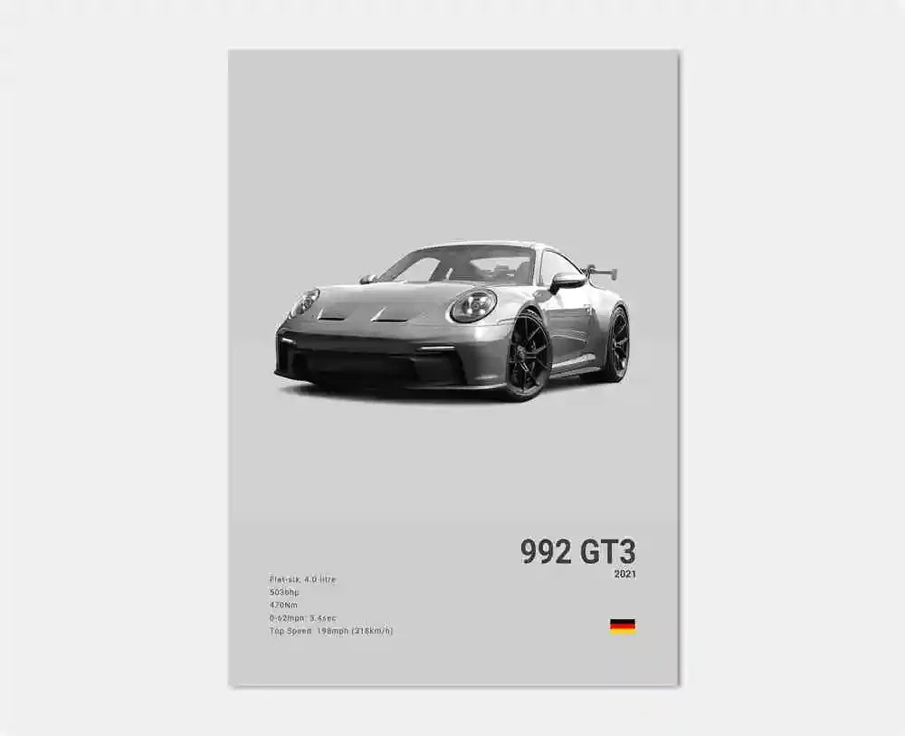 Póster en blanco y negro de coches Porsche