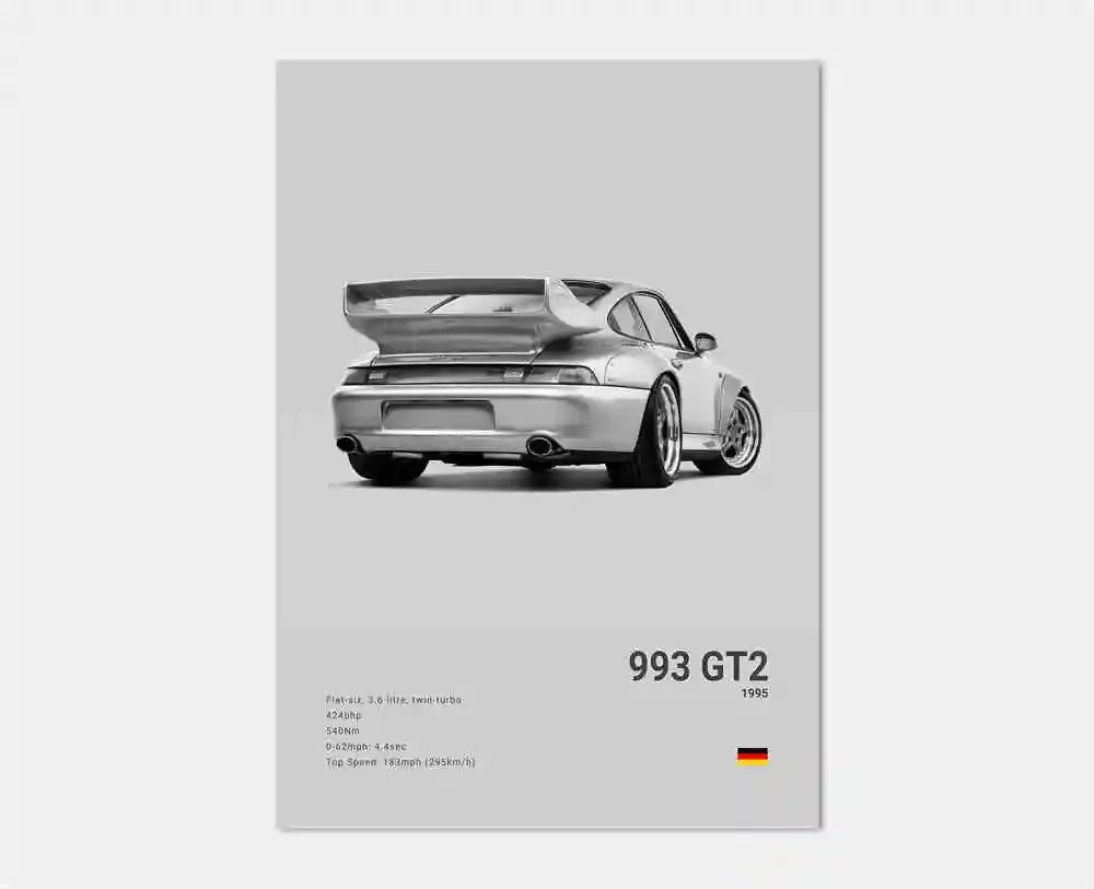 Póster en blanco y negro de coches Porsche