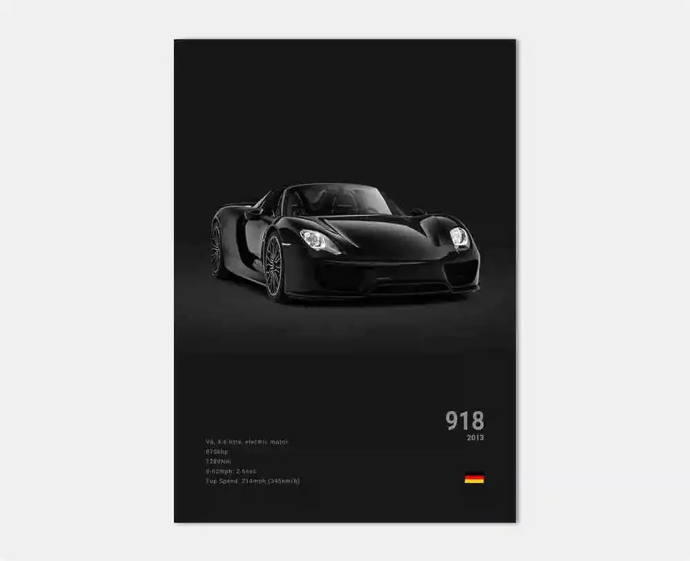 Póster en blanco y negro de coches Porsche