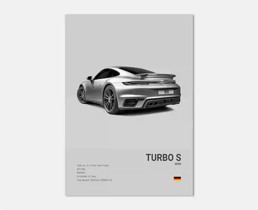 Póster en blanco y negro de coches Porsche