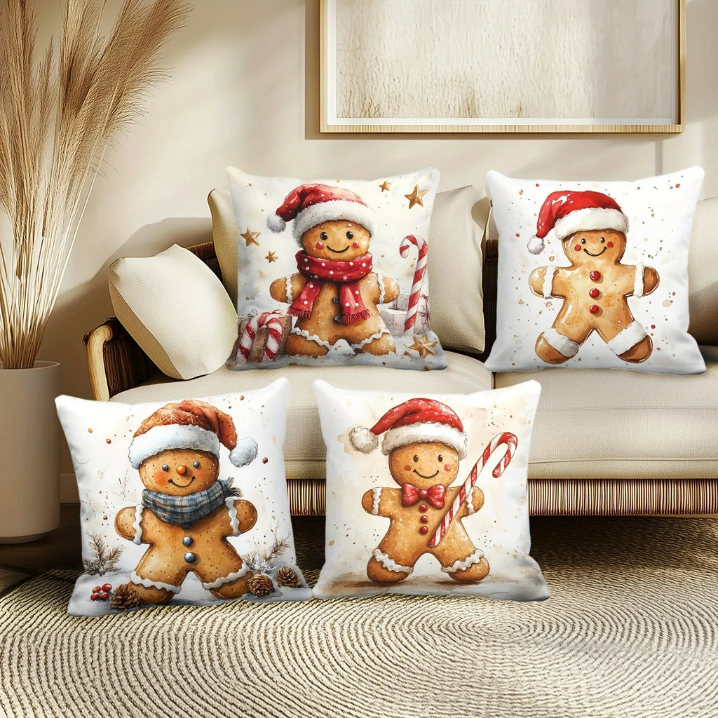 Fundas de cojín festivas de pan de jengibre 2025,funda de cojín para sofá, decoración para el hogar