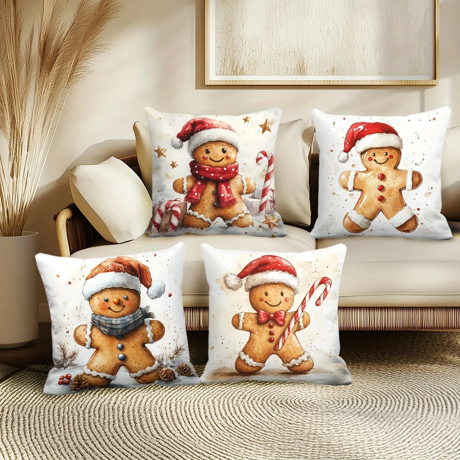 Fundas de cojín festivas de pan de jengibre 2025,funda de cojín para sofá, decoración para el hogar