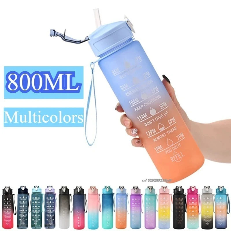 Botella deportiva motivacional para fitness, gimnasio de diferentes colores 800ml