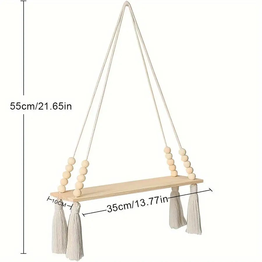 Macetero Colgante Bohemio de Macramé con Cuentas de Madera y Borlas