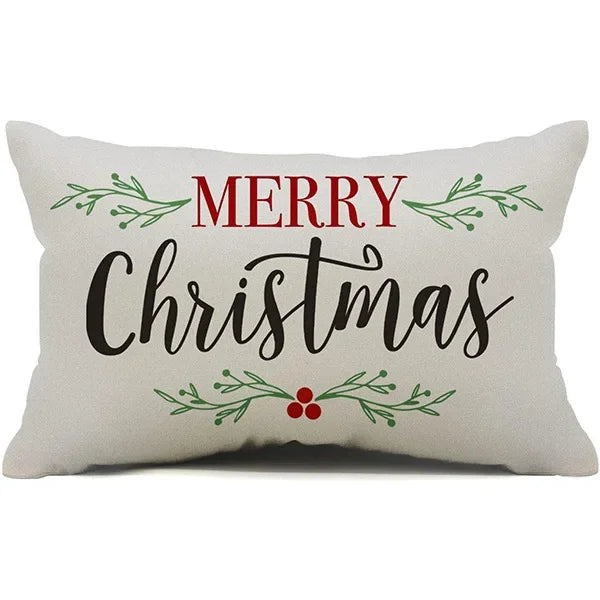 Nueva almohada de estilo navideño con letras simples,diferentes estampados y colores para decoración de hogar o sofá