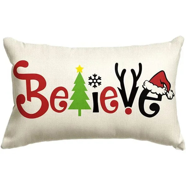 Nueva almohada de estilo navideño con letras simples,diferentes estampados y colores para decoración de hogar o sofá