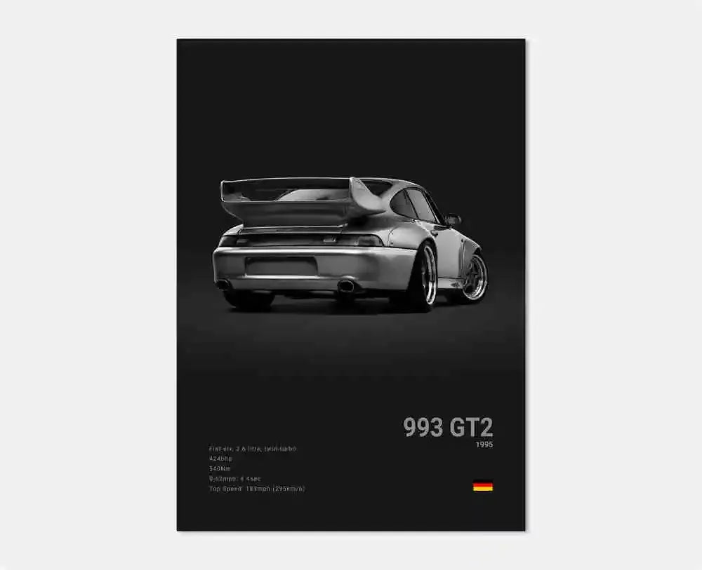 Póster en blanco y negro de coches Porsche