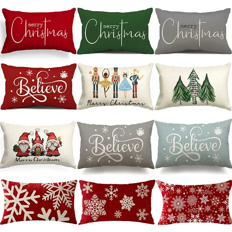 Nueva almohada de estilo navideño con letras simples,diferentes estampados y colores para decoración de hogar o sofá