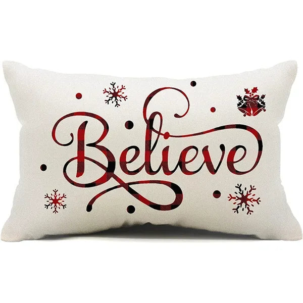 Nueva almohada de estilo navideño con letras simples,diferentes estampados y colores para decoración de hogar o sofá