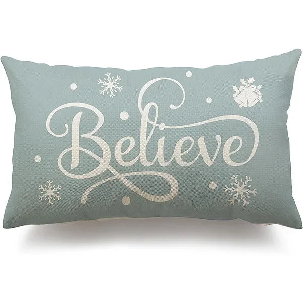 Nueva almohada de estilo navideño con letras simples,diferentes estampados y colores para decoración de hogar o sofá