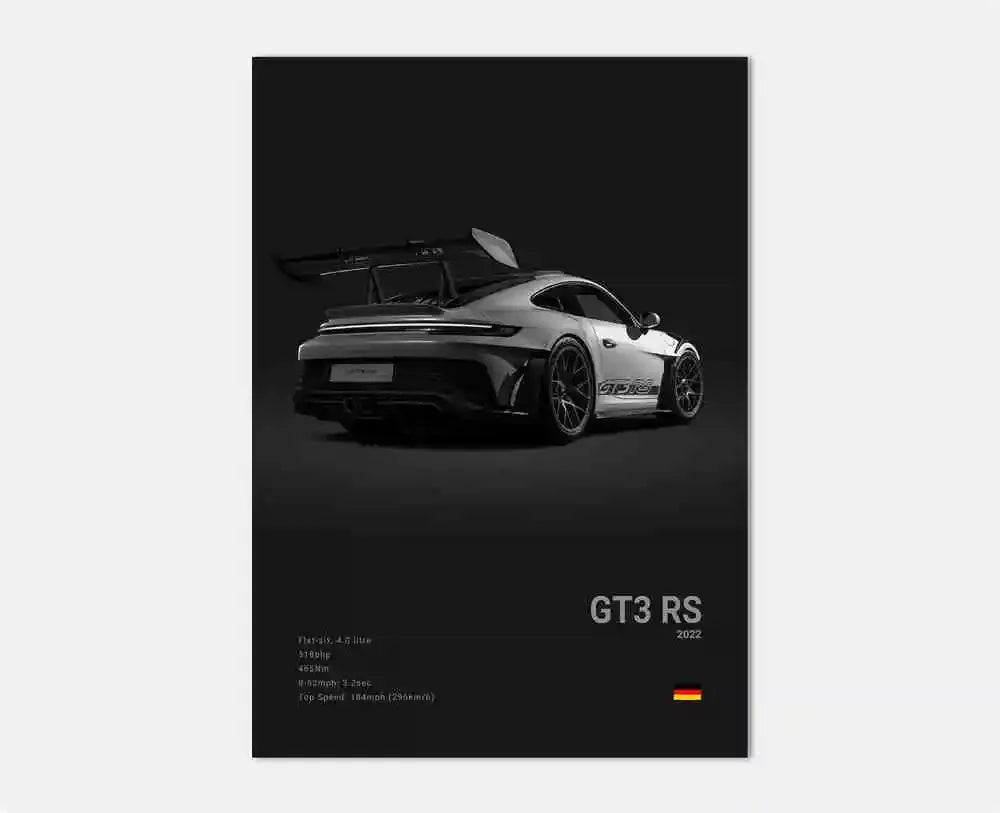 Póster en blanco y negro de coches Porsche
