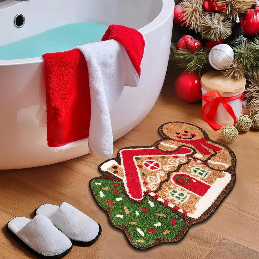 Alfombrillas de cocina navideñas de pan de jengibre,alfombra antideslizante para baño o interior, tapete decorativo para dormitorio