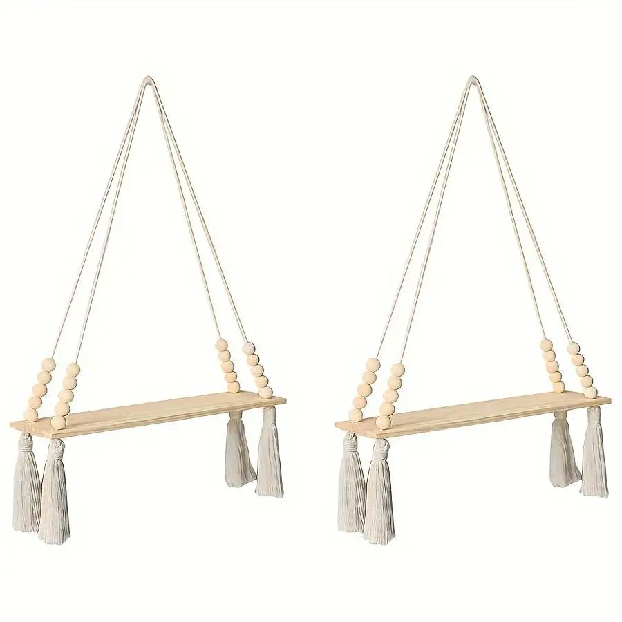 Macetero Colgante Bohemio de Macramé con Cuentas de Madera y Borlas