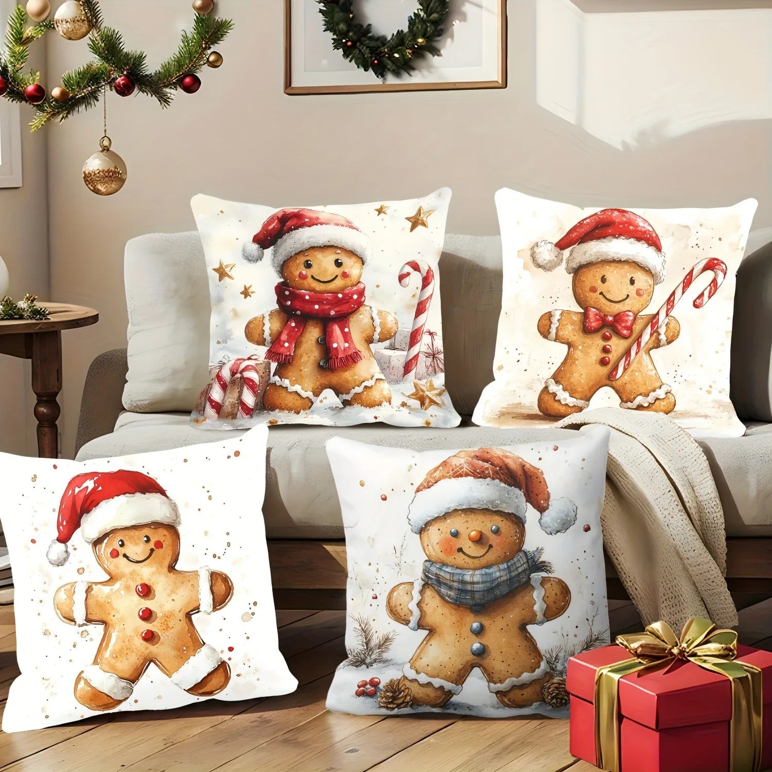 Fundas de cojín festivas de pan de jengibre 2025,funda de cojín para sofá, decoración para el hogar
