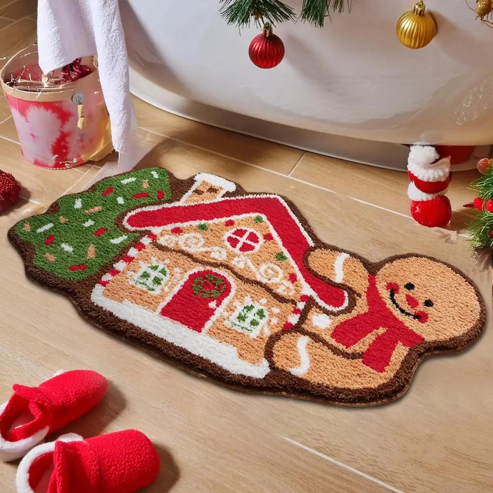 Alfombrillas de cocina navideñas de pan de jengibre,alfombra antideslizante para baño o interior, tapete decorativo para dormitorio