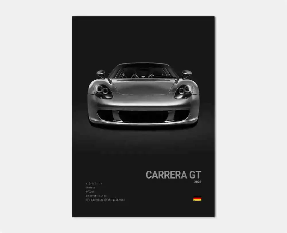 Póster en blanco y negro de coches Porsche