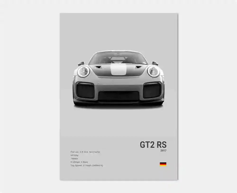 Póster en blanco y negro de coches Porsche