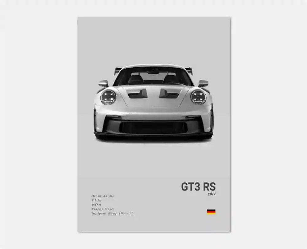 Póster en blanco y negro de coches Porsche