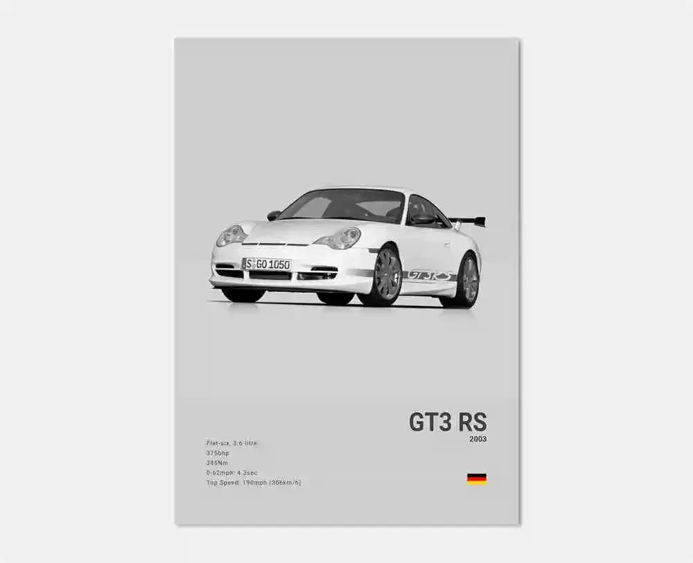 Póster en blanco y negro de coches Porsche