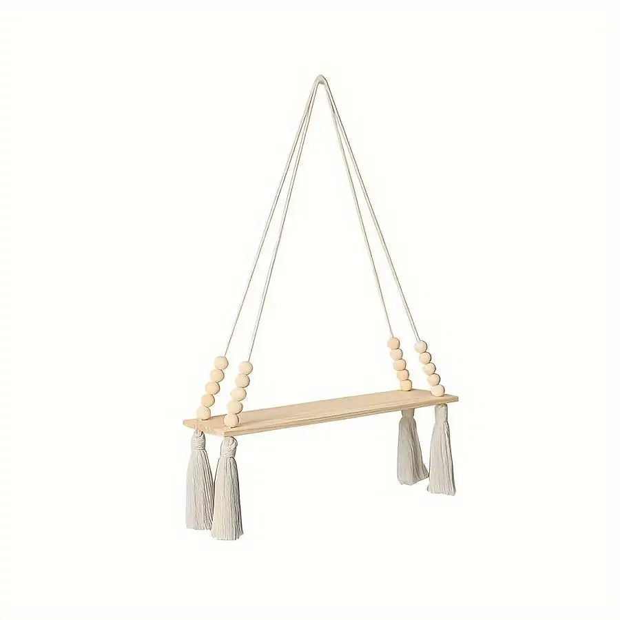 Macetero Colgante Bohemio de Macramé con Cuentas de Madera y Borlas